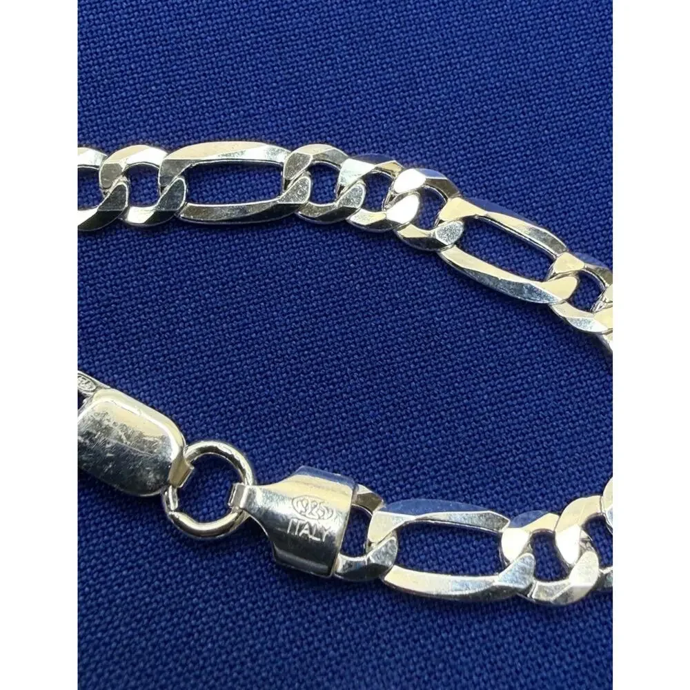 925 Italy Sterling Silver Flat Figaro Link Bracelet 4.6mm 8